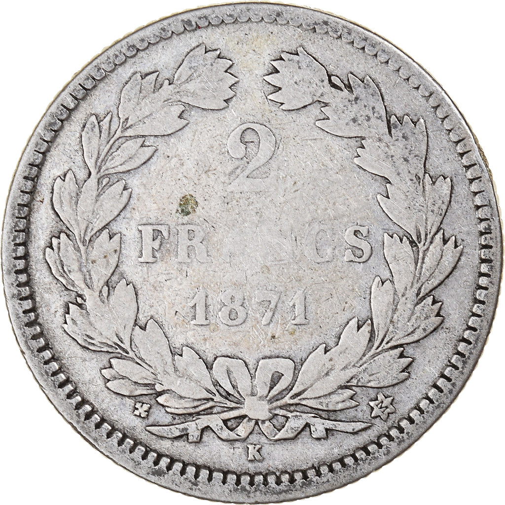 Moneta, Francja, Cérès, 2 Francs, 1871, Bordeaux, F(12-15), Srebro, KM:816.2