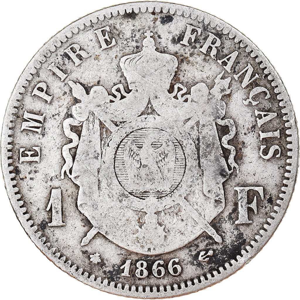 Moneta, Francia, Napoleon III, Franc, 1866, Paris, MB, Argento, KM:806.1