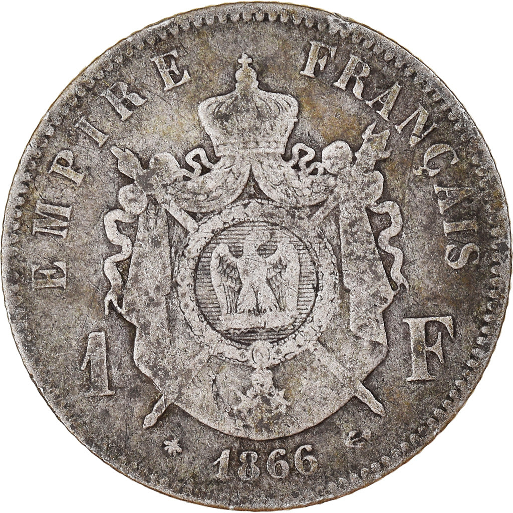 Monnaie, France, Napoleon III, Franc, 1866, Paris, TB, Argent, Gadoury:463