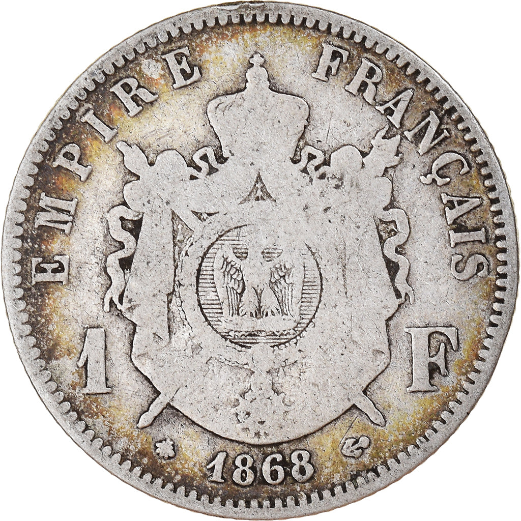 Moneda, Francia, Napoleon III, Franc, 1868, Paris, BC, Plata, KM:806.1