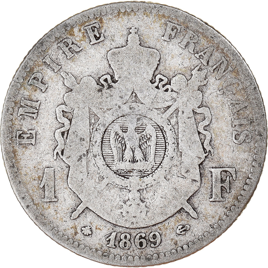 Moneda, Francia, Napoleon III, Franc, 1869, Paris, BC, Plata, KM:806.1