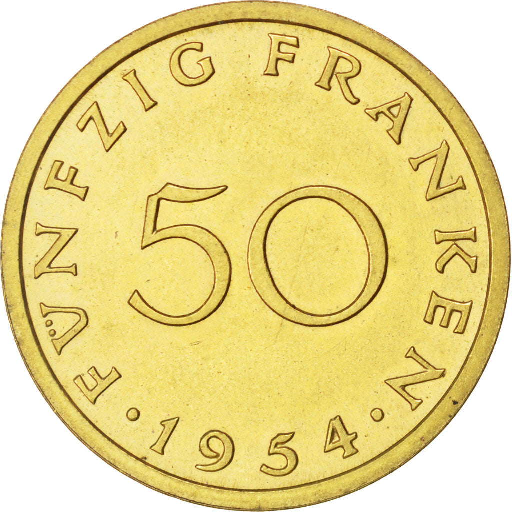Münze, SAARLAND, 50 Franken, 1954, Paris, VZ, Aluminum-Bronze, KM:E5