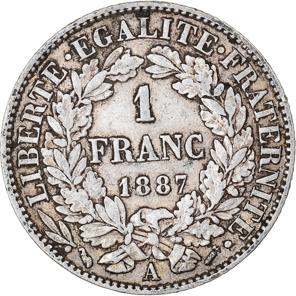 Coin, France, Cérès, Franc, 1887, Paris, EF(40-45), Silver, KM:822.1