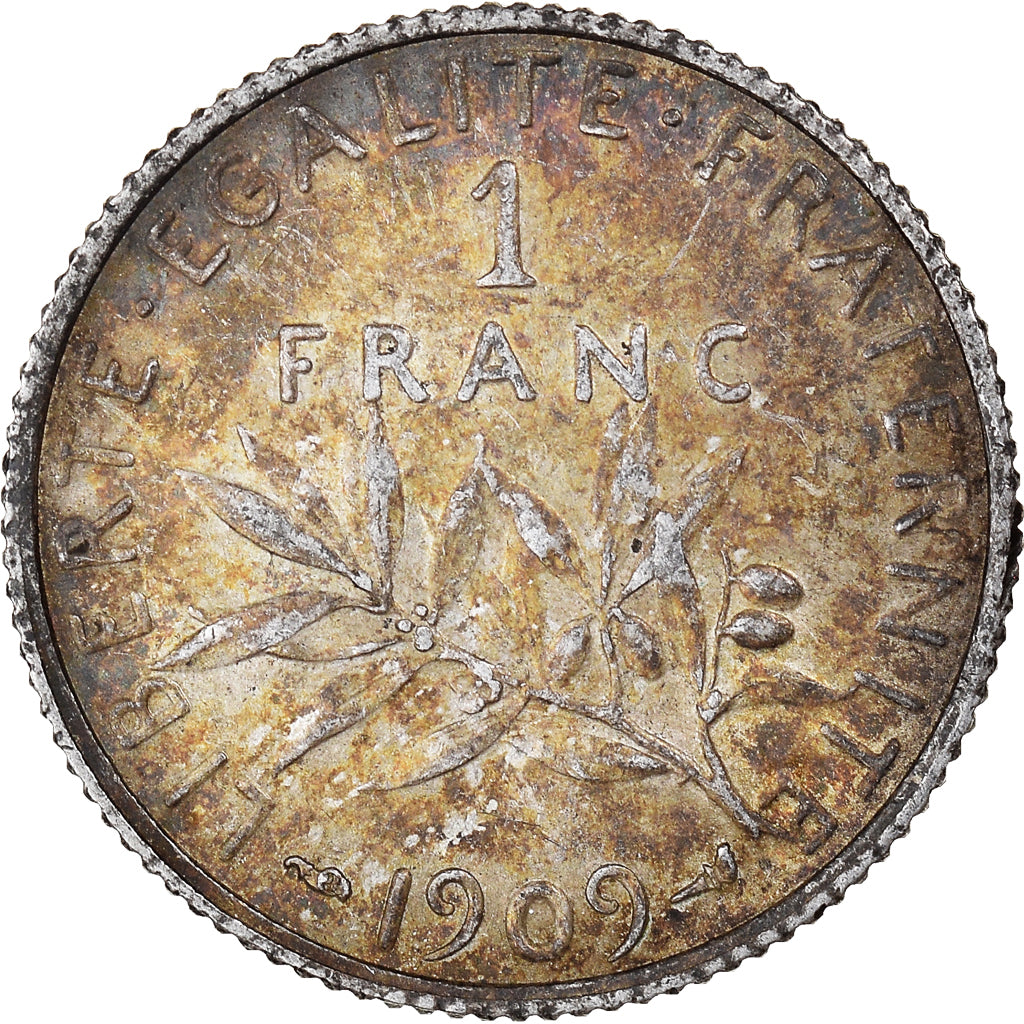 Coin, France, Semeuse, Franc, 1909, Paris, AU(50-53), Silver, KM:844.1