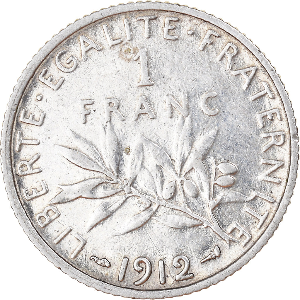 Coin, France, Semeuse, Franc, 1912, Paris, EF(40-45), Silver, KM:844.1