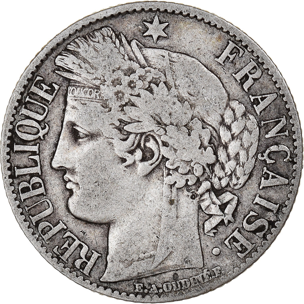 Moneta, Francia, Cérès, Franc, 1872, Bordeaux, MB, Argento, KM:822.2