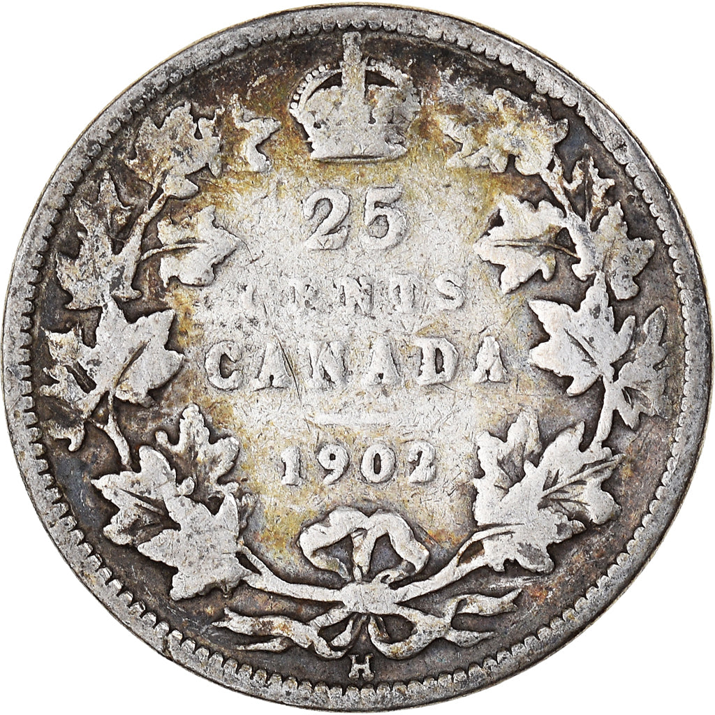 Coin, Canada, Edward VII, 25 Cents, 1902, Royal Canadian Mint, F(12-15), Silver