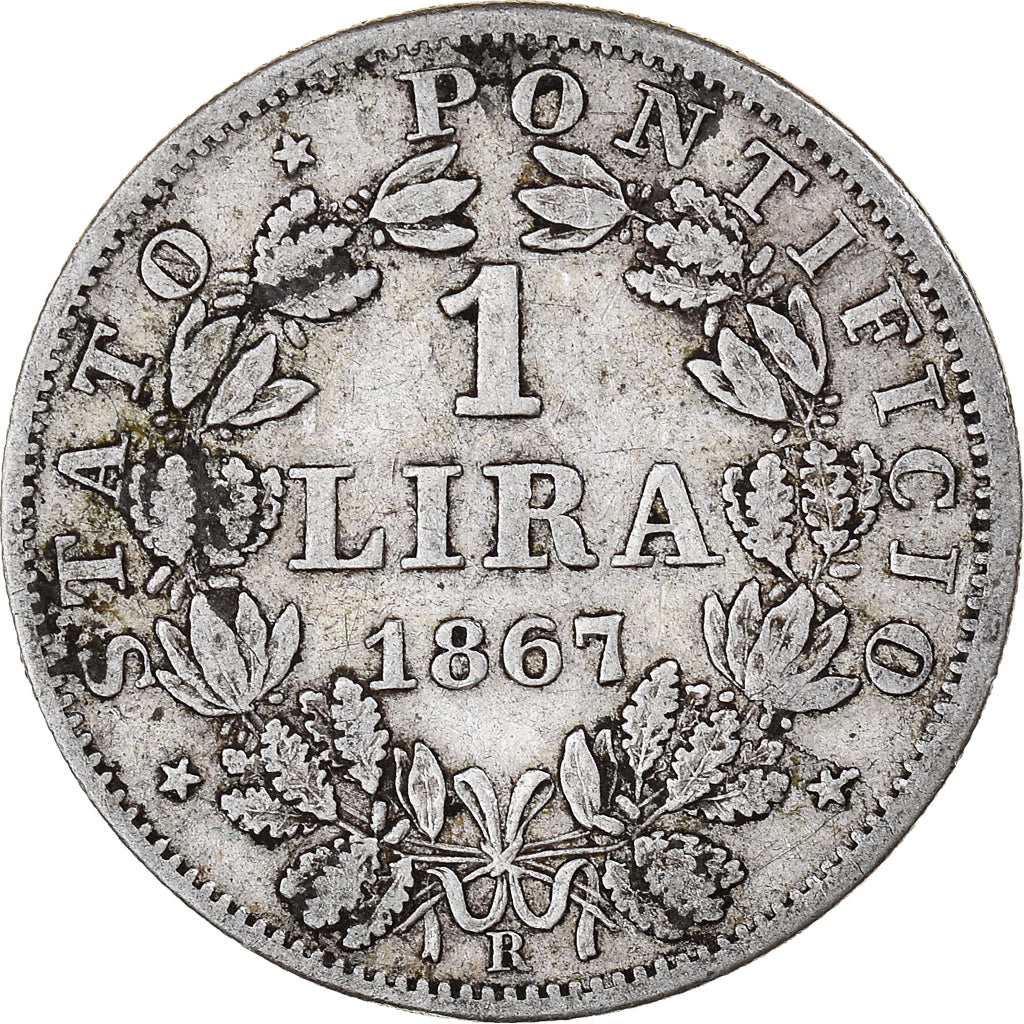 Monnaie, États italiens, PAPAL STATES, Pius IX, Lira, 1867, Roma, TB+, Argent
