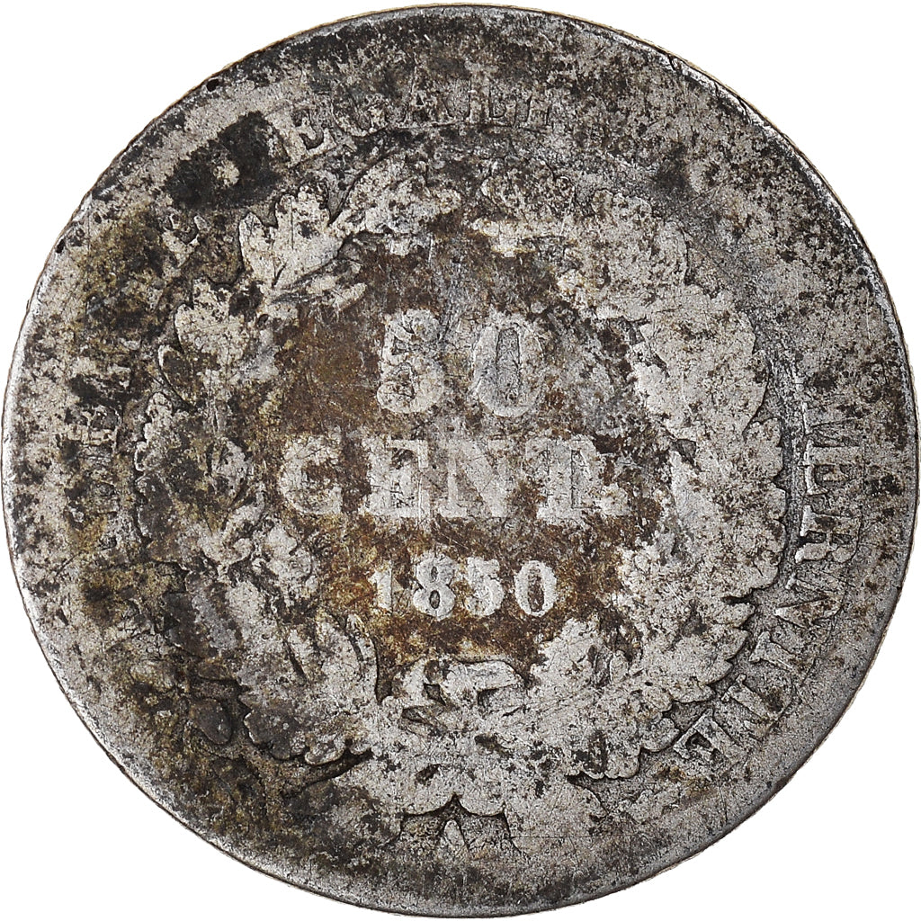 Moeda, França, 50 Centimes, 1850, Paris, F(12-15), Prata, KM:769.1, Gadoury:411