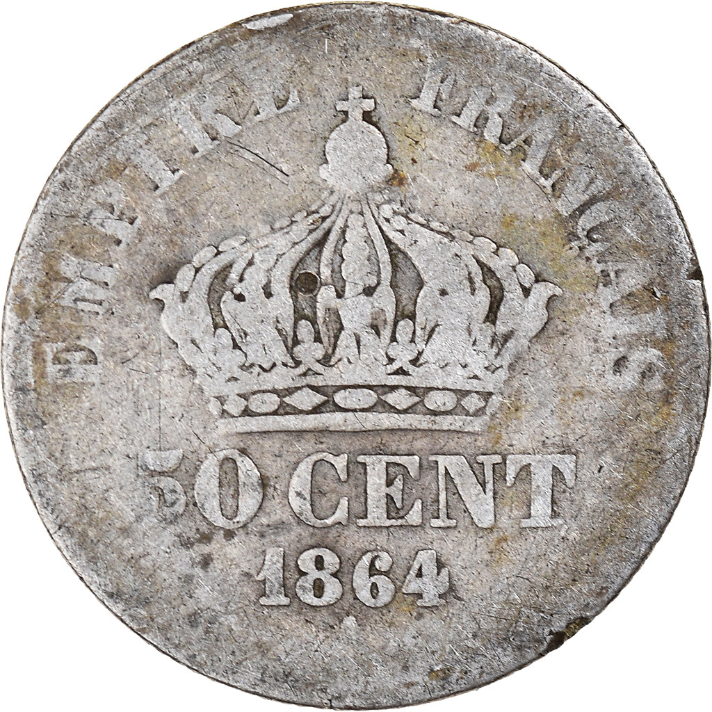 Munten, Frankrijk, Napoleon III, 50 Centimes, 1864, Paris, ZG+, Zilver