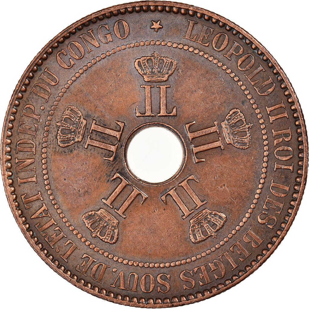 Coin, CONGO FREE STATE, Leopold II, 10 Centimes, 1888, AU(50-53), Copper, KM:4