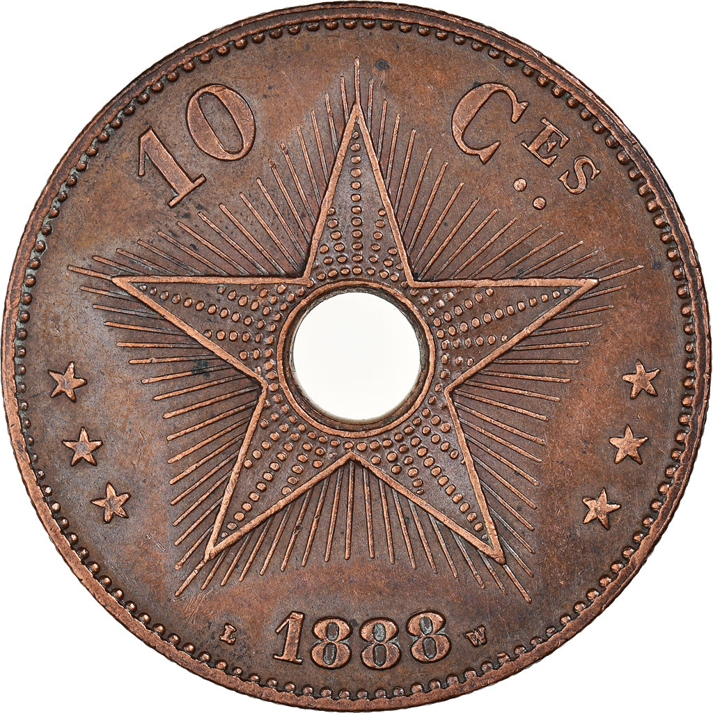 Coin, CONGO FREE STATE, Leopold II, 10 Centimes, 1888, AU(50-53), Copper, KM:4