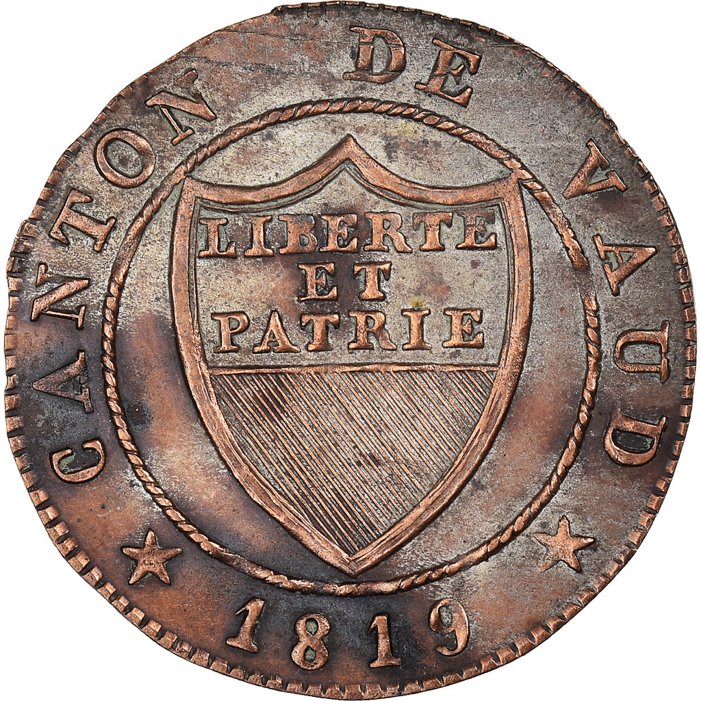 Moneta, CANTONI SVIZZERI, VAUD, 1/2 Batzen-5 Rappen, 1819, BB+, Biglione, KM:6