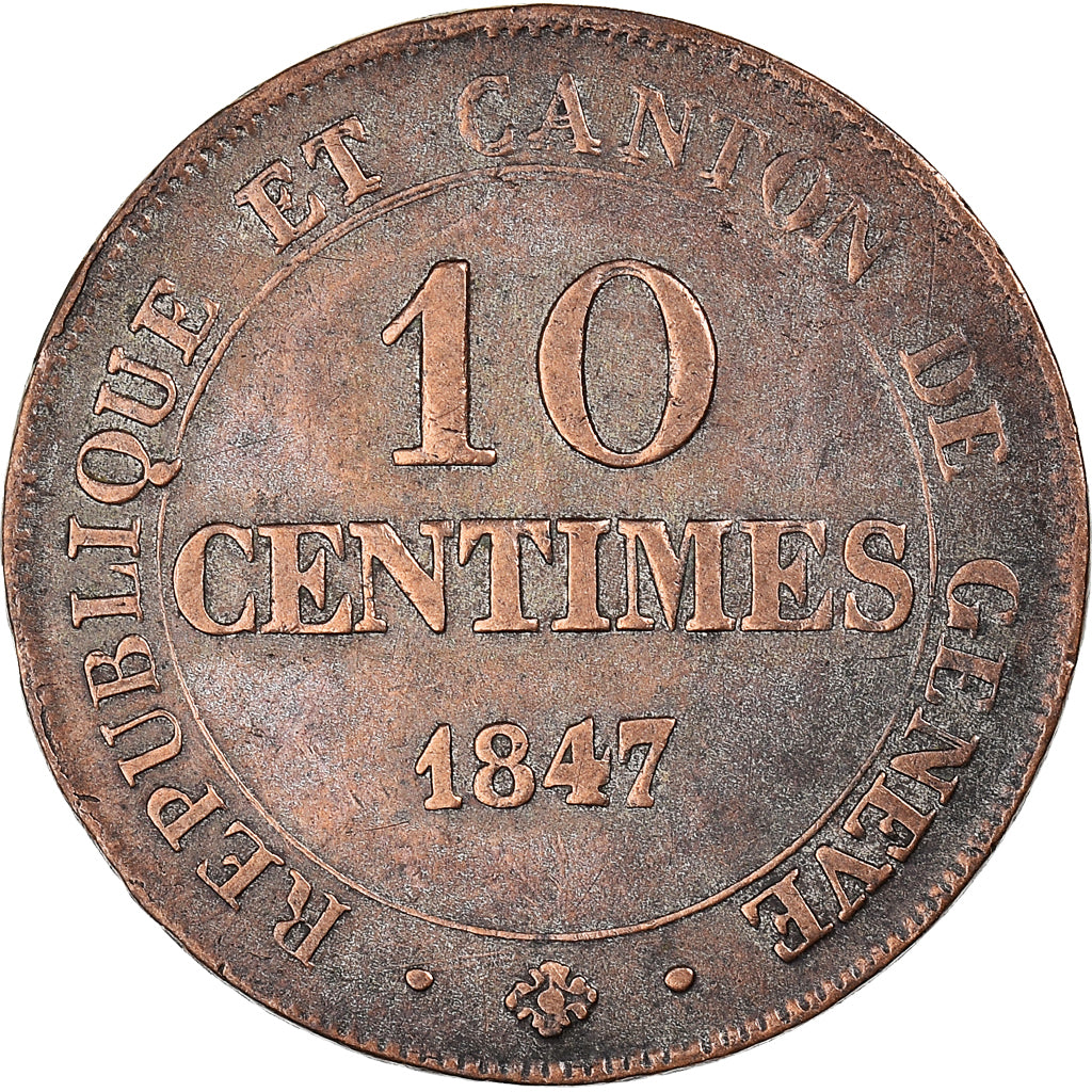 Coin, SWISS CANTONS, GENEVA, 10 Centimes, 1847, Bern, EF(40-45), Billon, KM:134