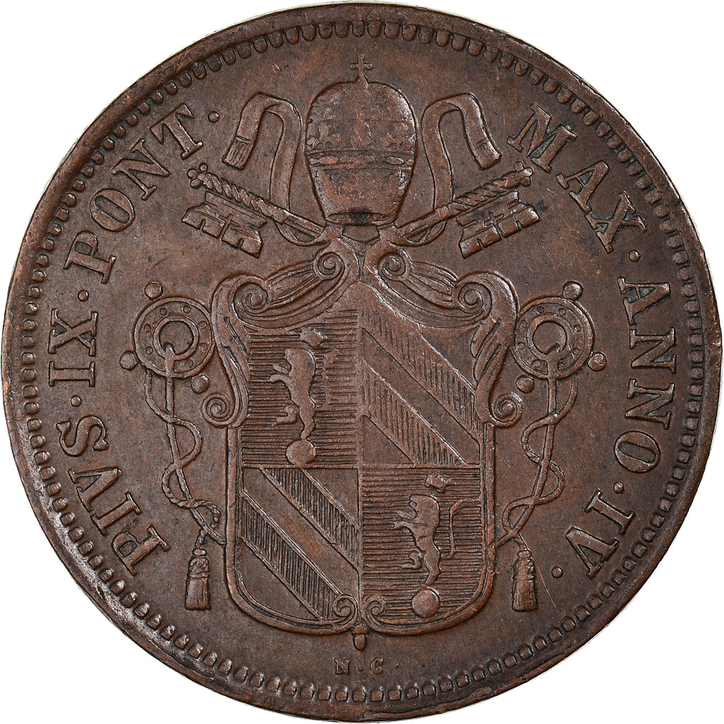 Munten, Italiaanse staten, PAPAL STATES, Pius IX, Baiocco, 1850, Roma, ZF+