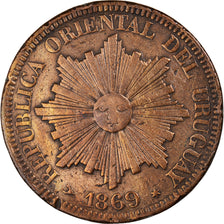 Münze, Uruguay, 4 Centesimos, 1869, Paris, S+, Bronze, KM:13