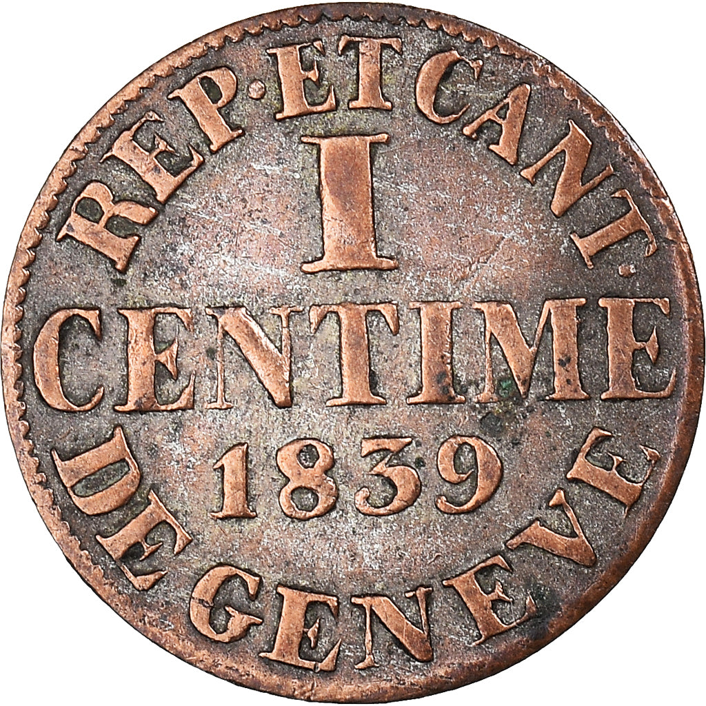 Coin, SWISS CANTONS, GENEVA, Centime, 1839, AU(50-53), Silver, KM:125a
