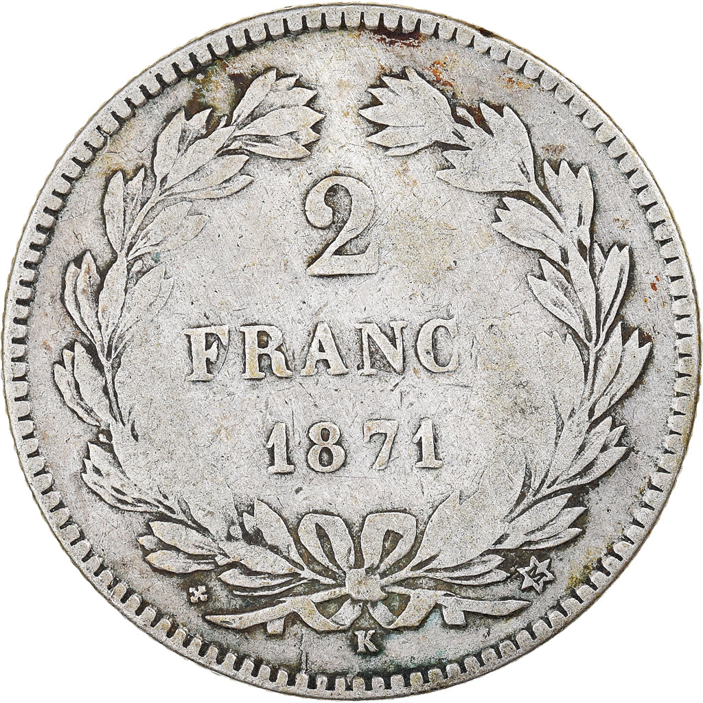 Coin, France, Cérès, 2 Francs, 1871, Bordeaux, VF(20-25), Silver, KM:816.2