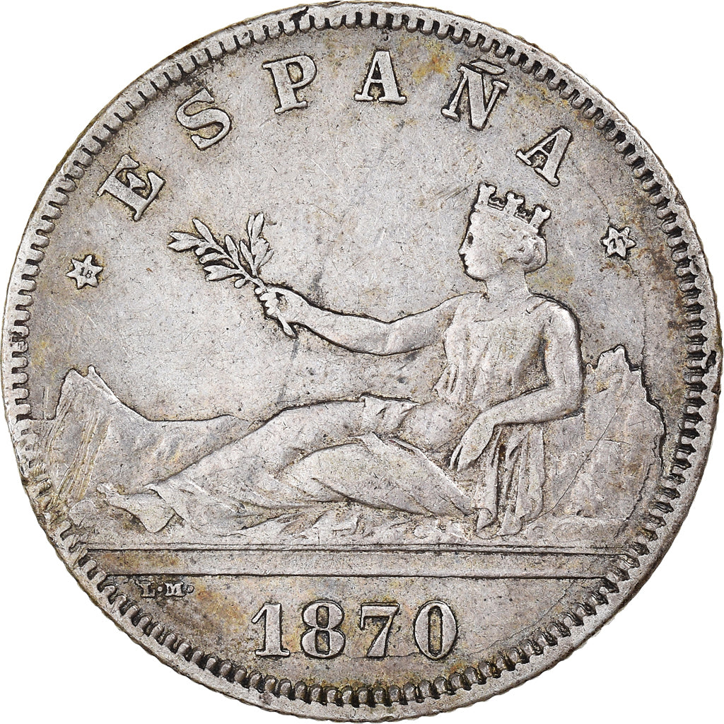 Coin, Spain, Provisional Government, 2 Pesetas, 1870, Madrid, AU(50-53), Silver