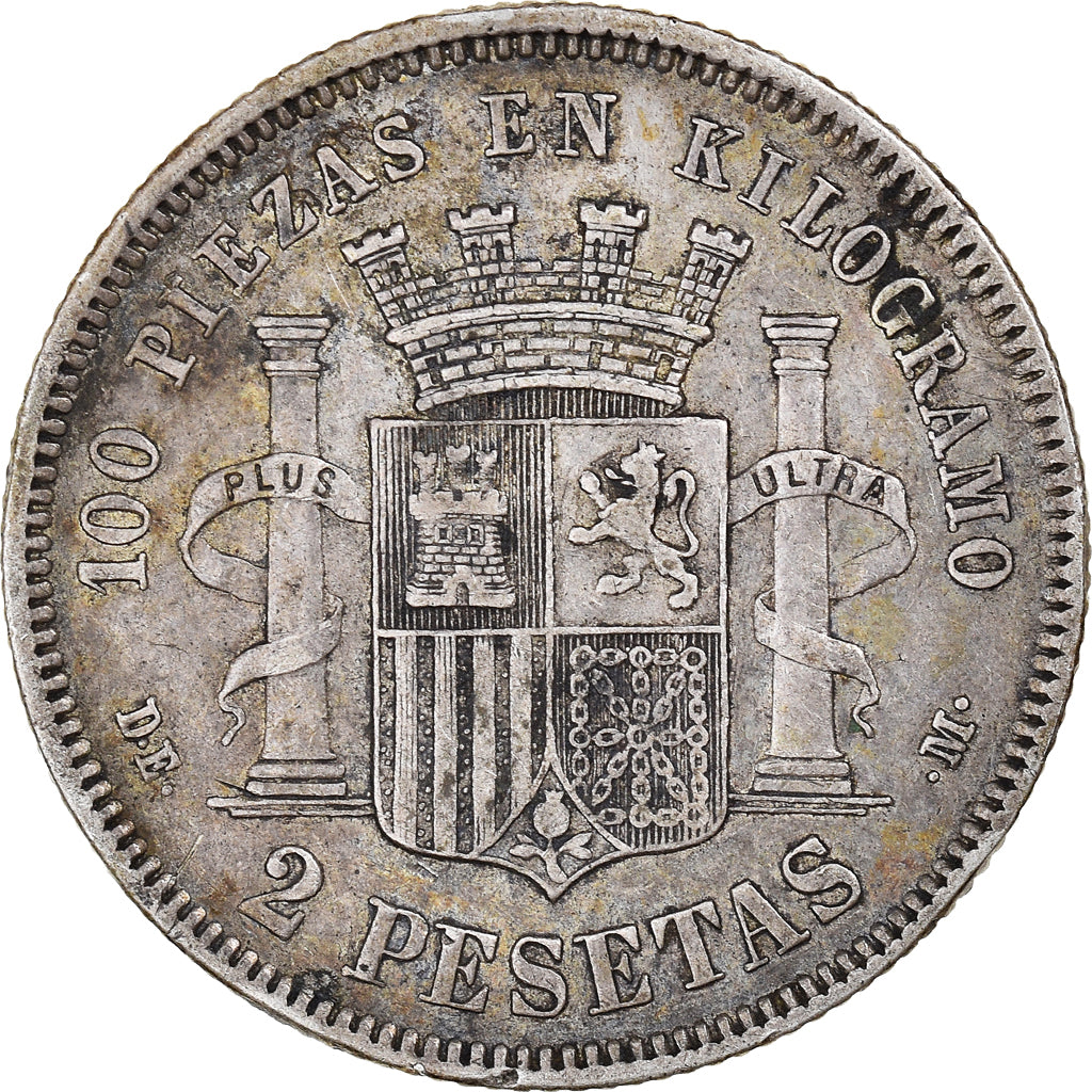 Coin, Spain, Provisional Government, 2 Pesetas, 1870, Madrid, AU(50-53), Silver