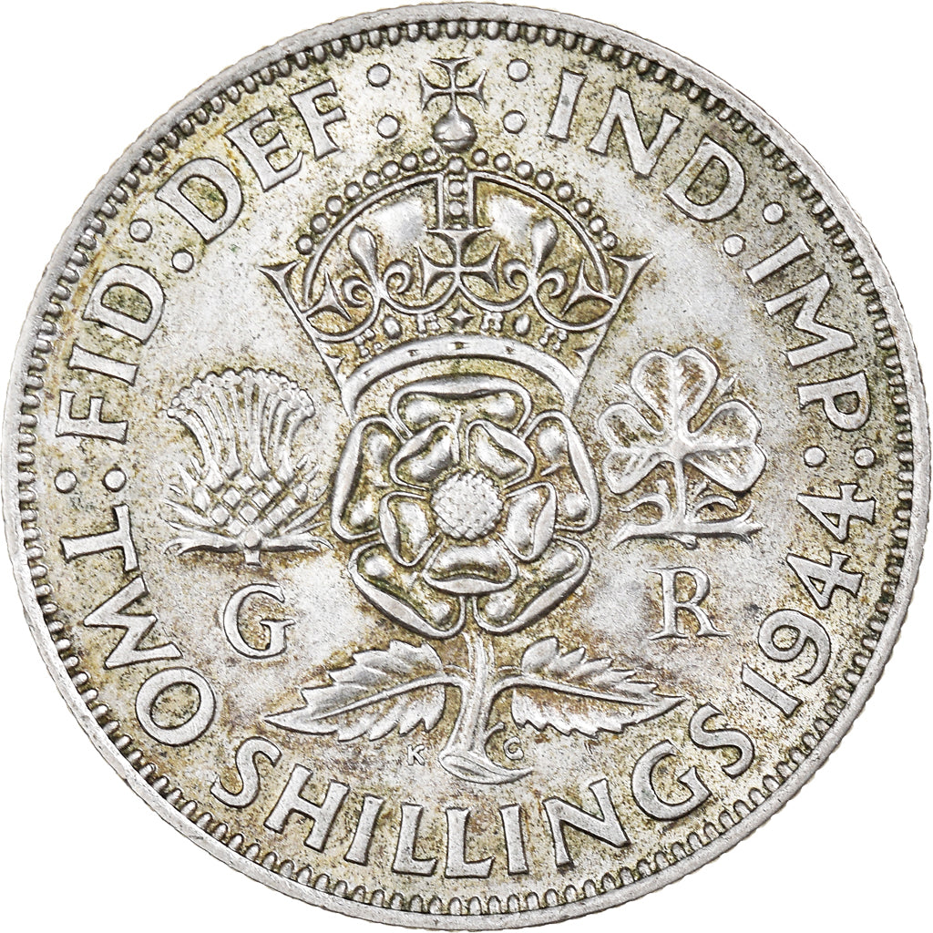 Munten, Groot Bretagne, George VI, Florin, Two Shillings, 1944, ZF+, Zilver