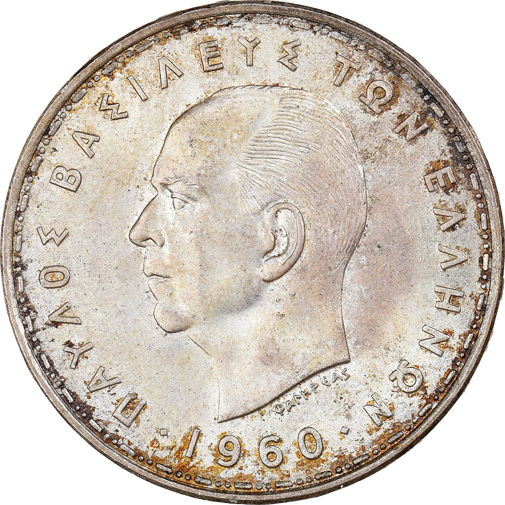 Coin, Greece, Paul I, 20 Drachmai, 1960, AU(55-58), Silver, KM:85