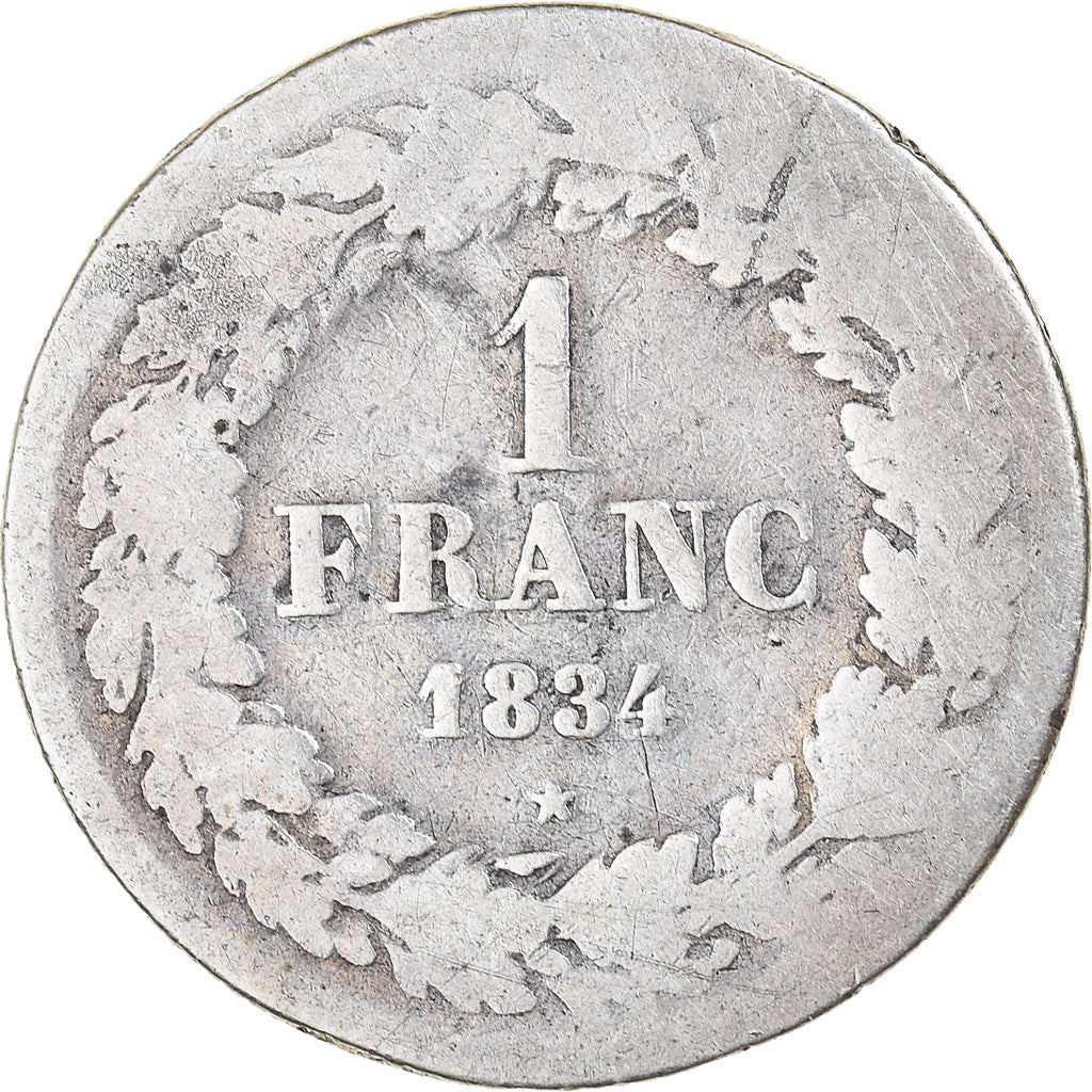 Coin, Belgium, Leopold I, Franc, 1834, Bruxelles, F(12-15), Silver, KM:7.1