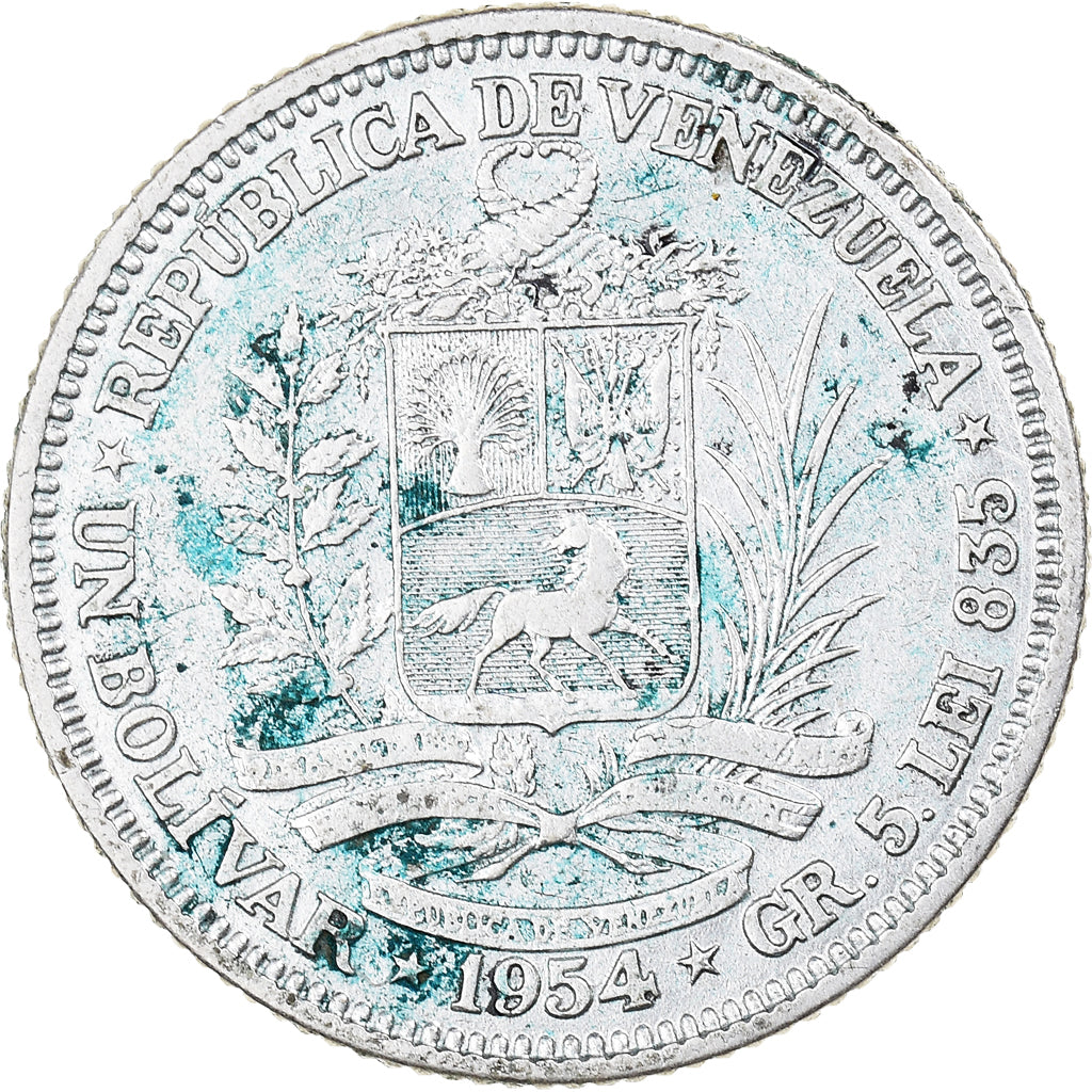 Coin, Venezuela, Bolivar, 1954, Philadelphia, EF(40-45), Silver, KM:37