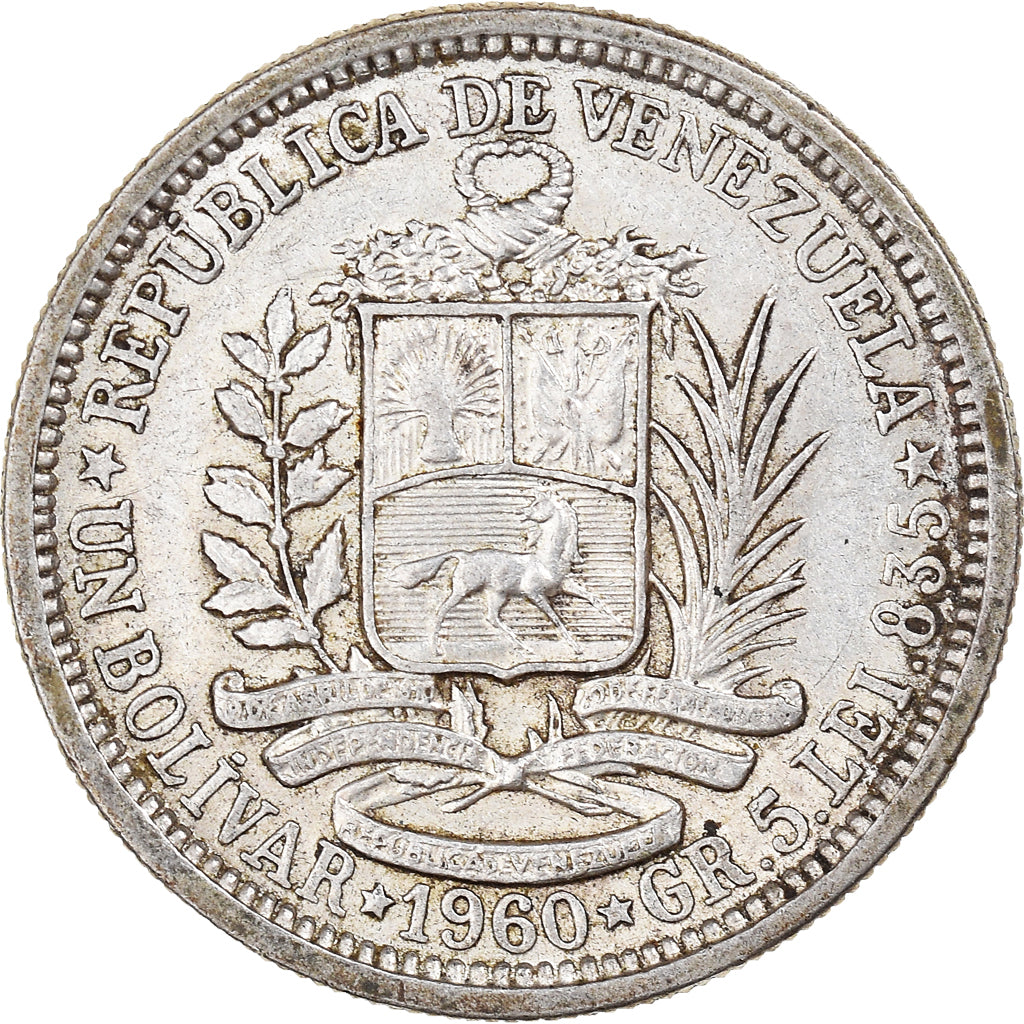 Coin, Venezuela, Bolivar, 1960, AU(50-53), Silver, KM:37a