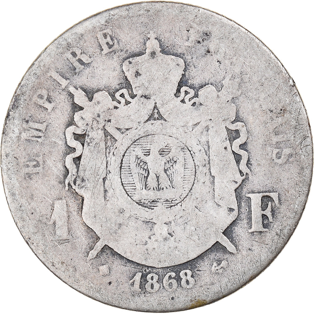 Monnaie, France, Napoleon III, Franc, 1868, Strasbourg, B+, Argent, Gadoury:463