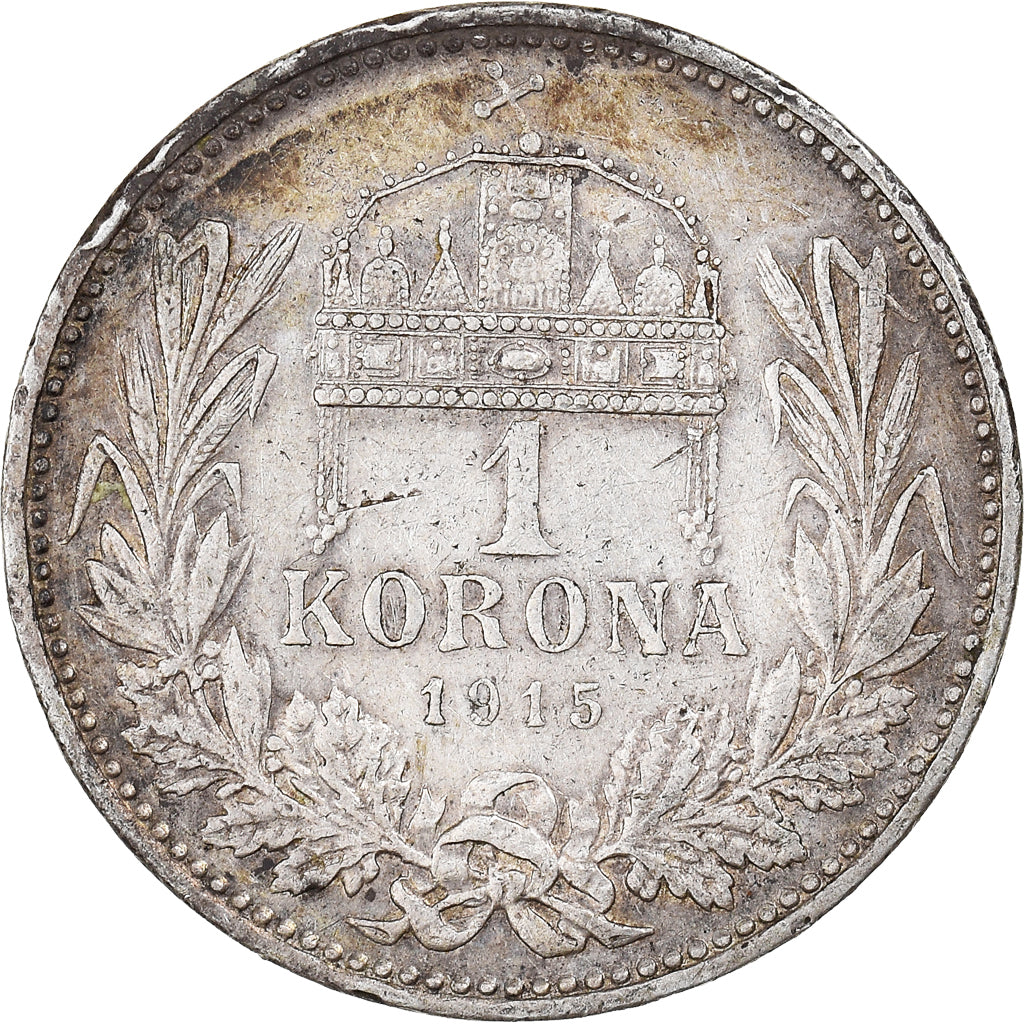 Moneda, Hungría, Franz Joseph I, Korona, 1915, Kremnitz, MBC+, Plata, KM:492
