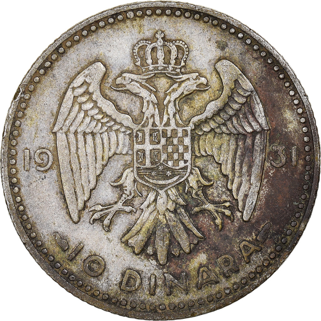 Coin, Yugoslavia, Alexander I, 10 Dinara, 1931, VF(30-35), Silver, KM:10