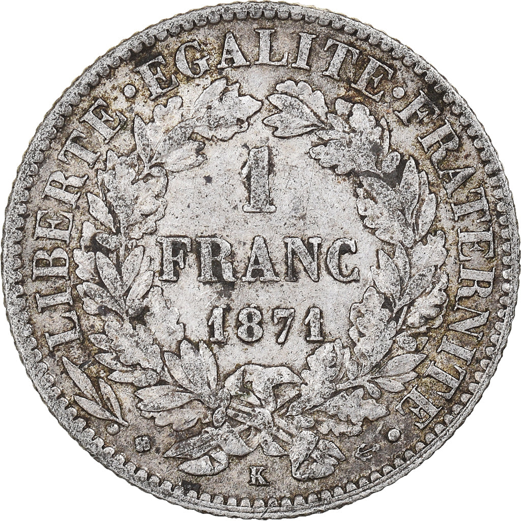 Coin, France, Cérès, Franc, 1871, Bordeaux, EF(40-45), Silver, KM:822.2