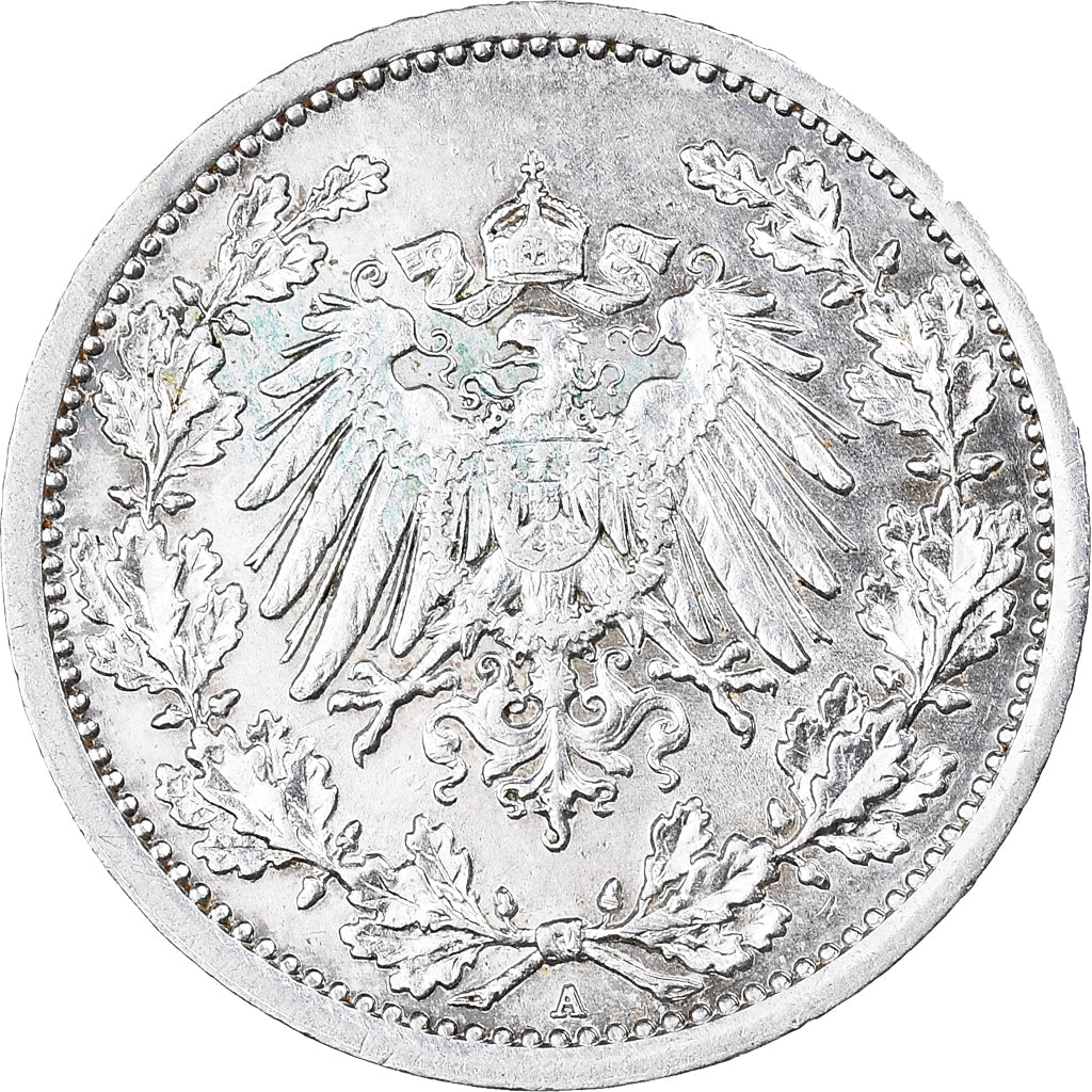 Coin, GERMANY - EMPIRE, 1/2 Mark, 1913, Berlin, AU(55-58), Silver, KM:17