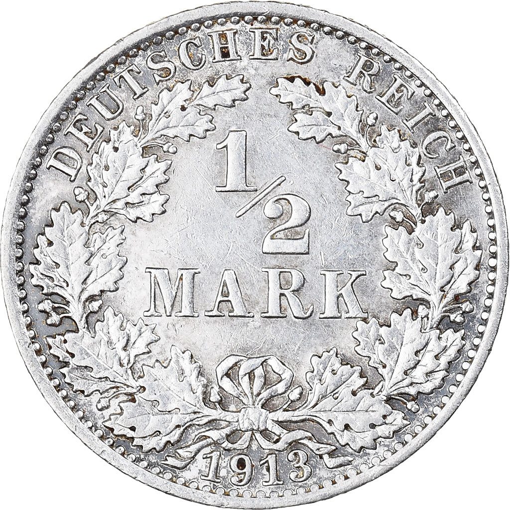 Coin, GERMANY - EMPIRE, 1/2 Mark, 1913, Berlin, AU(55-58), Silver, KM:17