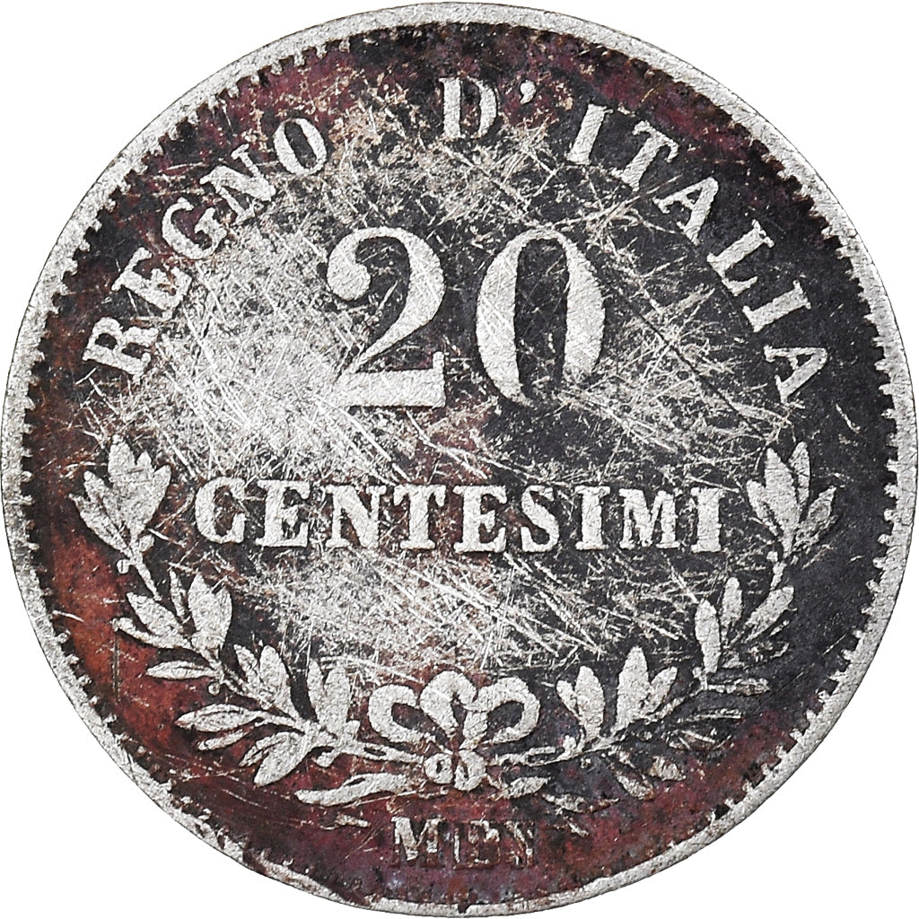 Coin, Italy, Vittorio Emanuele II, 20 Centesimi, 1863, Milan, VF(30-35), Silver