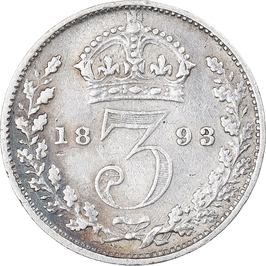 Coin, Great Britain, Victoria, 3 Pence, 1893, VF(30-35), Silver, KM:758