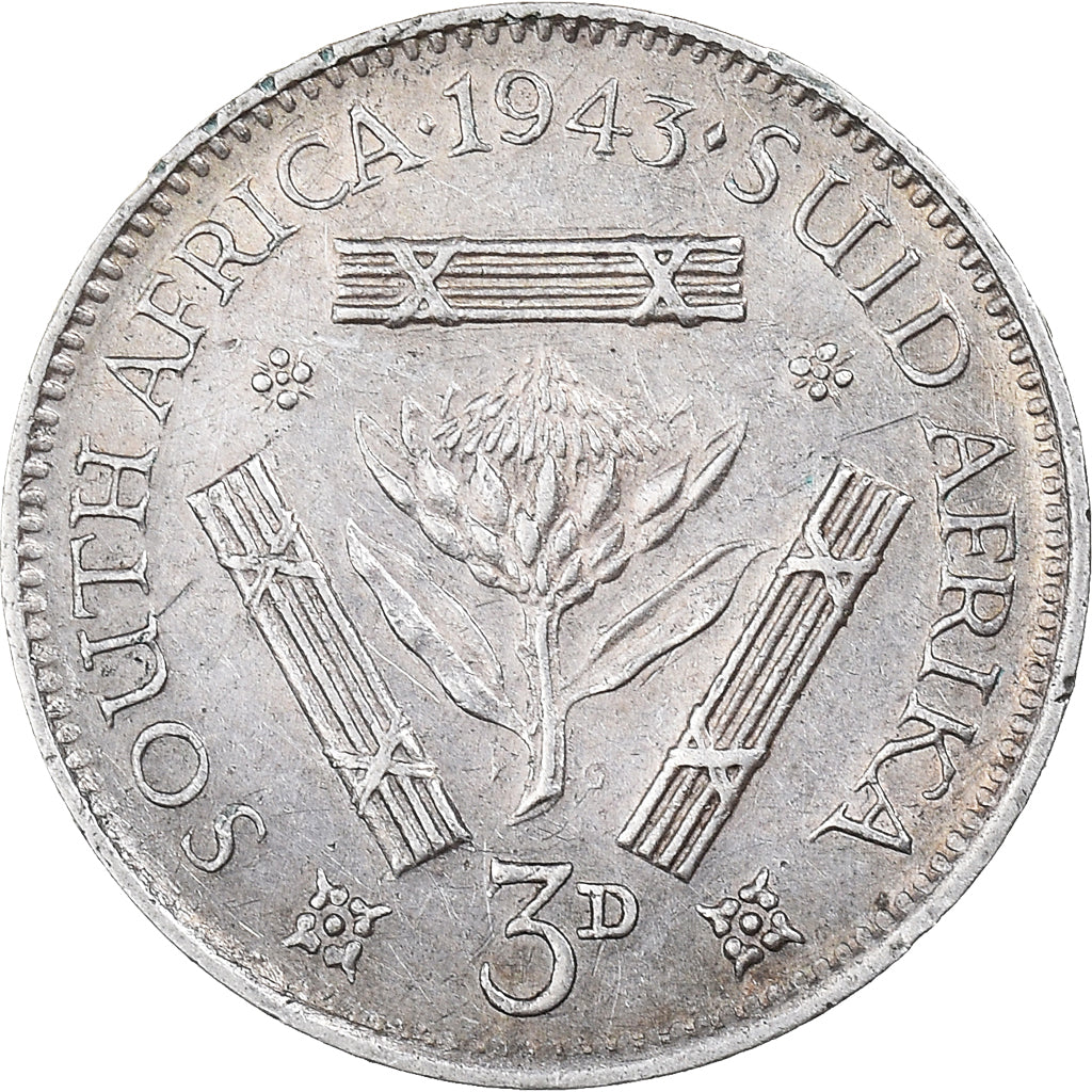 Moneta, Południowa Afryka, George VI, 3 Pence, 1943, AU(50-53), Srebro, KM:26