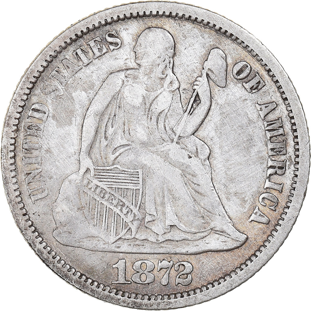 Coin, United States, Seated Liberty Dime, Dime, 1872, U.S. Mint, Philadelphia