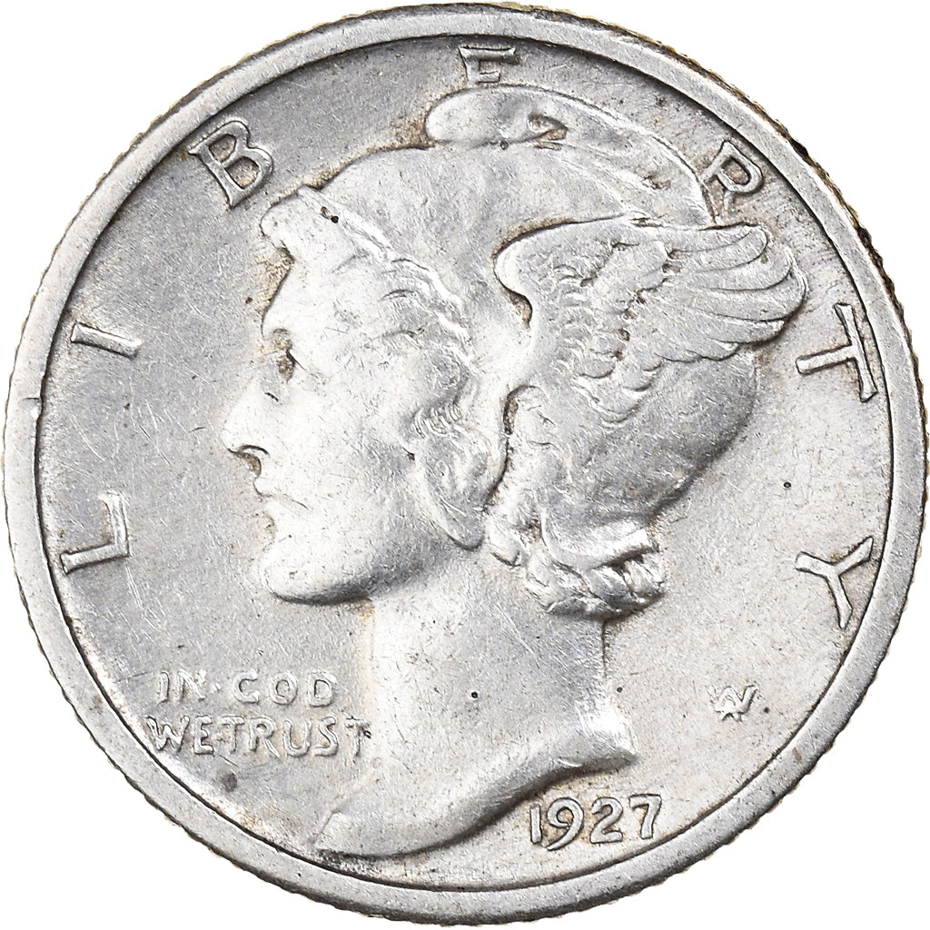 Coin, United States, Mercury Dime, Dime, 1927, U.S. Mint, Philadelphia