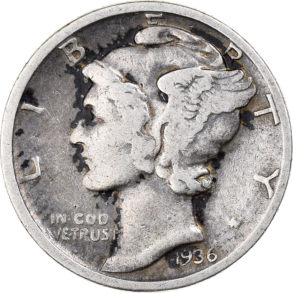 Coin, United States, Mercury Dime, Dime, 1936, U.S. Mint, Denver, VF(30-35)
