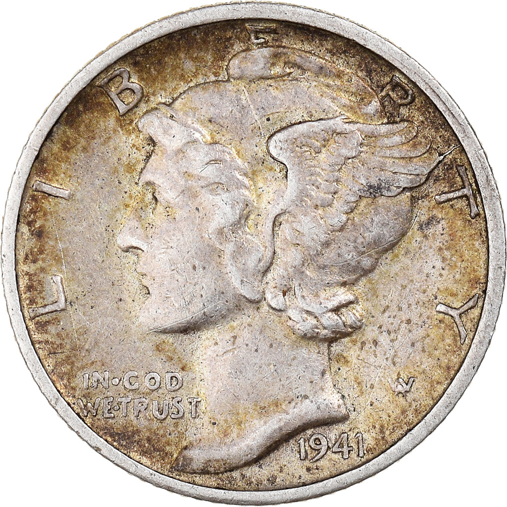 Coin, United States, Mercury Dime, Dime, 1941, U.S. Mint, San Francisco
