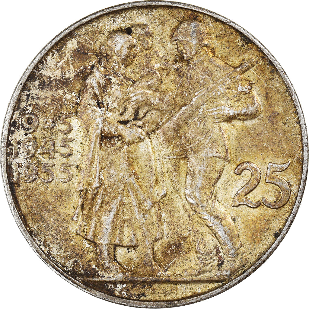 Coin, Czechoslovakia, 25 Korun, 1955, AU(50-53), Silver, KM:43