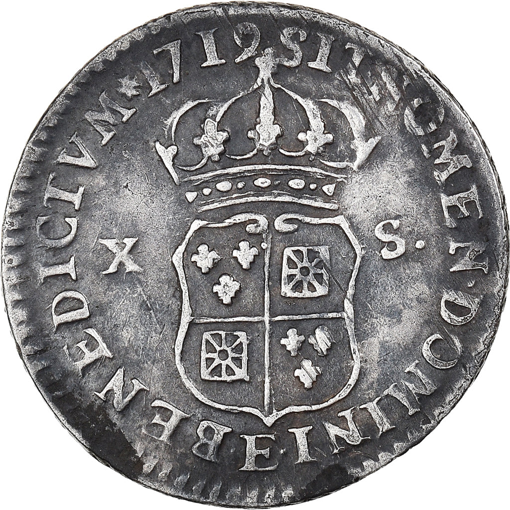 Münze, Frankreich, Louis XV, 10 Sols-1/8 Ecu, 1719, Tours, S+, Silber
