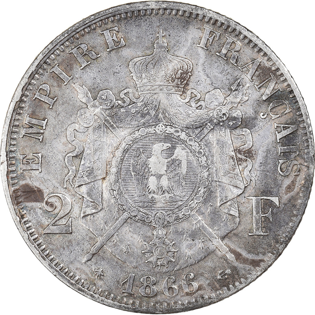 Moneta, Francja, Napoleon III, 2 Francs, 1866, Paris, EF(40-45), Srebro