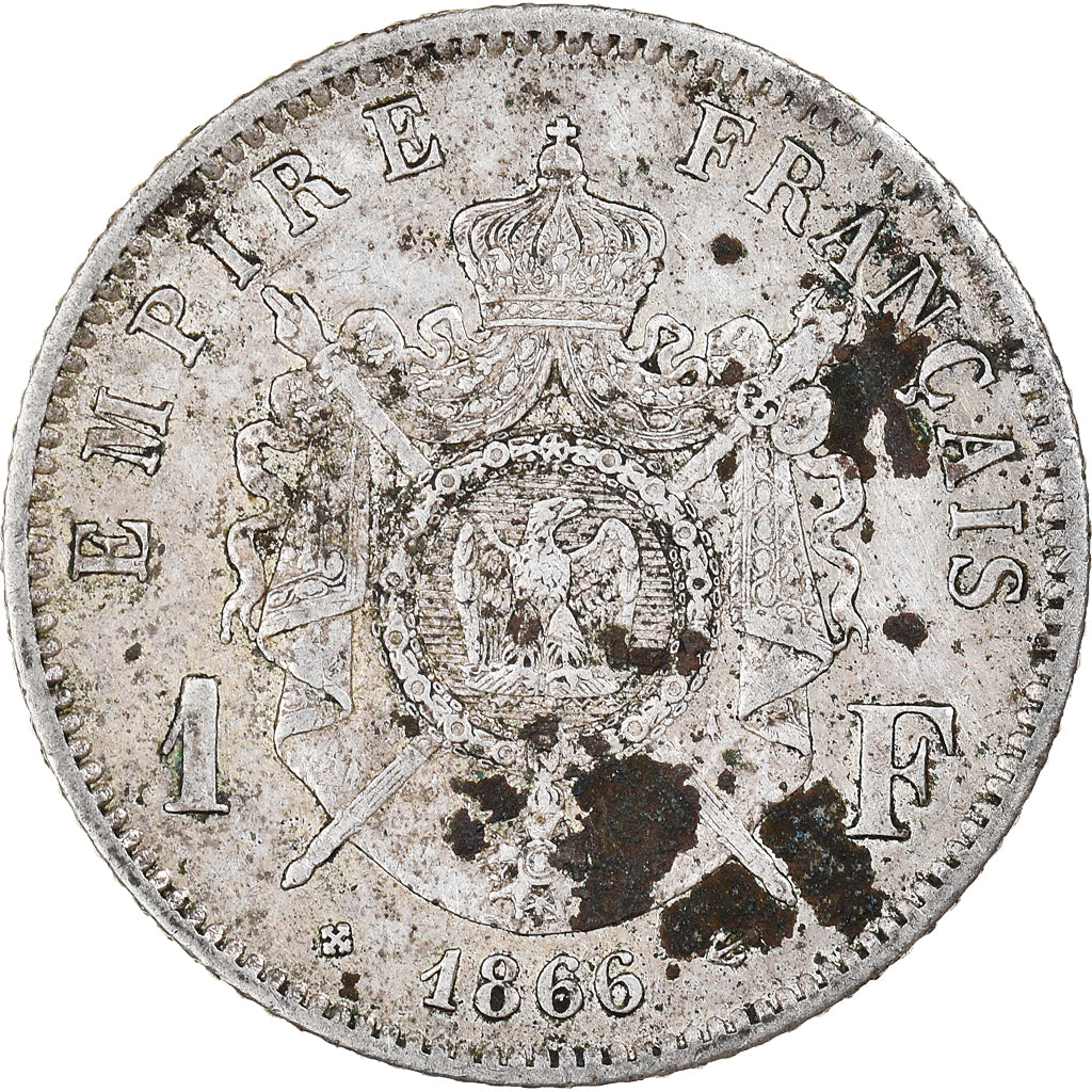 Munten, Frankrijk, Napoleon III, Franc, 1866, Strasbourg, ZF, Zilver, KM:806.2