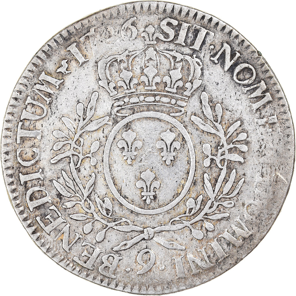 Moeda, França, Louis XV, Ecu aux branches d'olivier, 1726, Rennes, VF(30-35)