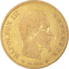Moneda, Francia, Napoleon III, 10 Francs, 1857, Paris, BC+, Oro, KM:784.3