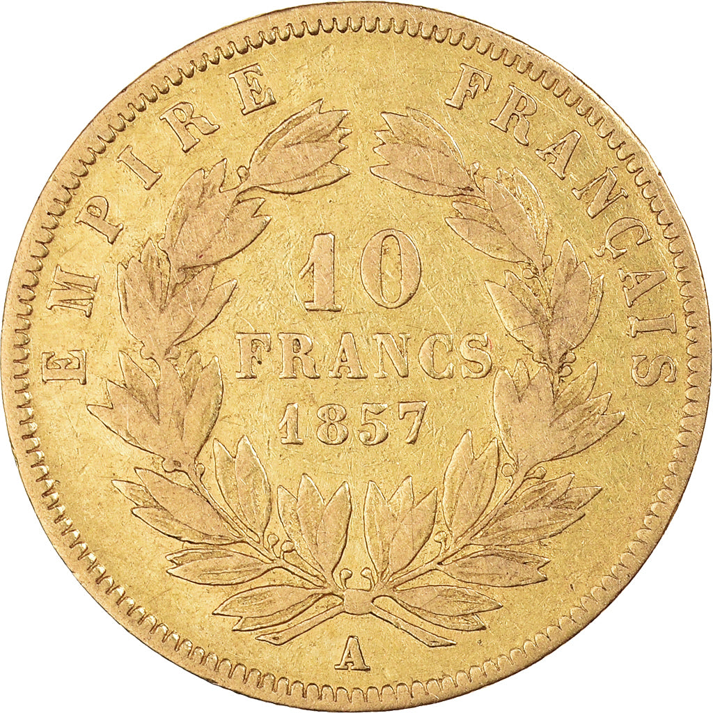 Munten, Frankrijk, Napoleon III, 10 Francs, 1857, Paris, FR+, Goud, KM:784.3