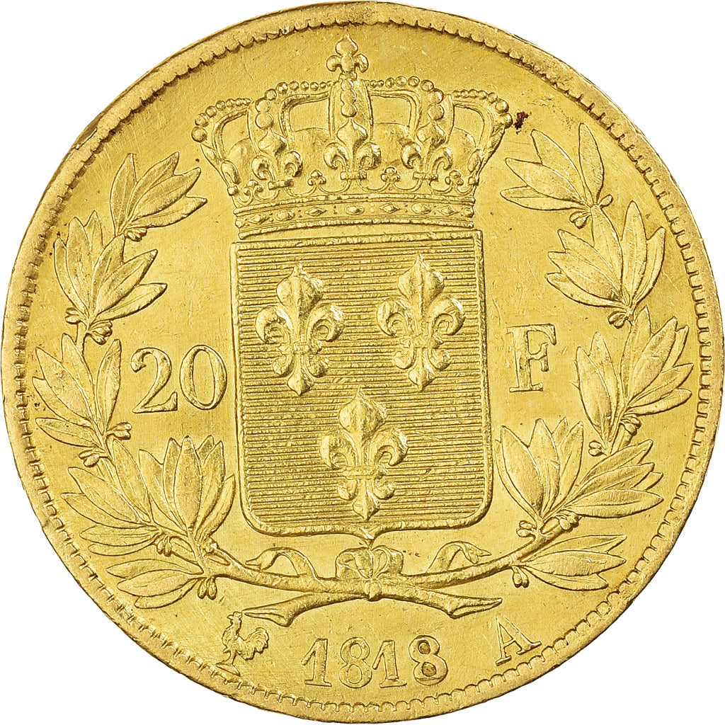 Coin, France, Louis XVIII, 20 Francs, 1818, Paris, EF(40-45), Gold, KM:712.1